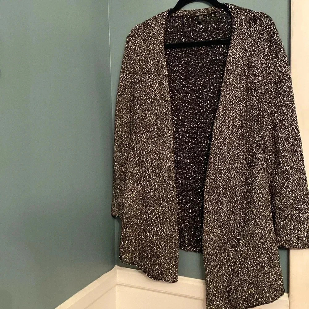 Eileen Fisher black/white 100% cotton open cardigan - long sleeve - medium